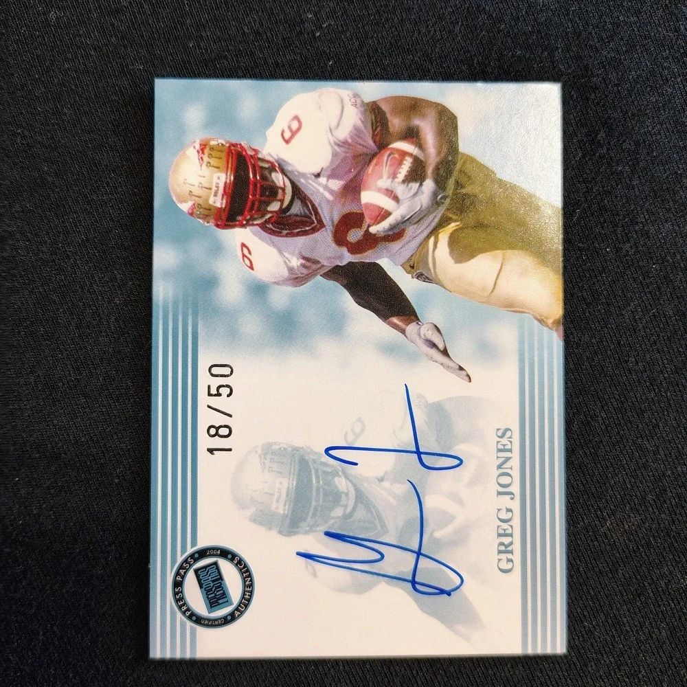 2004 Press Pass‎ On Card Auto Blue 18/50 Greg Jones Auto wo2 NFL Football Card
